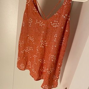 Glassine Orange Top Blouse with Floral Patterns